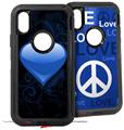 2x Decal style Skin Wrap Set compatible with Otterbox Defender iPhone X and Xs Case - Glass Heart Grunge Blue (CASE NOT INCLUDED)