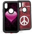 2x Decal style Skin Wrap Set compatible with Otterbox Defender iPhone X and Xs Case - Glass Heart Grunge Hot Pink (CASE NOT INCLUDED)