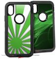 2x Decal style Skin Wrap Set compatible with Otterbox Defender iPhone X and Xs Case - Rising Sun Japanese Flag Green (CASE NOT INCLUDED)