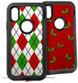 2x Decal style Skin Wrap Set compatible with Otterbox Defender iPhone X and Xs Case - Argyle Red and Green (CASE NOT INCLUDED)