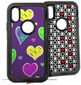 2x Decal style Skin Wrap Set compatible with Otterbox Defender iPhone X and Xs Case - Crazy Hearts (CASE NOT INCLUDED)