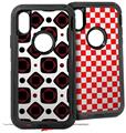 2x Decal style Skin Wrap Set compatible with Otterbox Defender iPhone X and Xs Case - Red And Black Squared (CASE NOT INCLUDED)