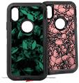 2x Decal style Skin Wrap Set compatible with Otterbox Defender iPhone X and Xs Case - Skulls Confetti Seafoam Green (CASE NOT INCLUDED)