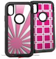 2x Decal style Skin Wrap Set compatible with Otterbox Defender iPhone X and Xs Case - Rising Sun Japanese Flag Pink (CASE NOT INCLUDED)