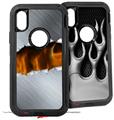 2x Decal style Skin Wrap Set compatible with Otterbox Defender iPhone X and Xs Case - Ripped Metal Fire (CASE NOT INCLUDED)