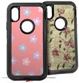 2x Decal style Skin Wrap Set compatible with Otterbox Defender iPhone X and Xs Case - Pastel Flowers on Pink (CASE NOT INCLUDED)