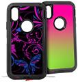 2x Decal style Skin Wrap Set compatible with Otterbox Defender iPhone X and Xs Case - Twisted Garden Hot Pink and Blue (CASE NOT INCLUDED)