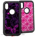2x Decal style Skin Wrap Set compatible with Otterbox Defender iPhone X and Xs Case - Twisted Garden Purple and Hot Pink (CASE NOT INCLUDED)