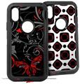 2x Decal style Skin Wrap Set compatible with Otterbox Defender iPhone X and Xs Case - Twisted Garden Gray and Red (CASE NOT INCLUDED)