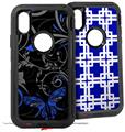 2x Decal style Skin Wrap Set compatible with Otterbox Defender iPhone X and Xs Case - Twisted Garden Gray and Blue (CASE NOT INCLUDED)