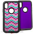 2x Decal style Skin Wrap Set compatible with Otterbox Defender iPhone X and Xs Case - Zig Zag Teal Pink Purple (CASE NOT INCLUDED)