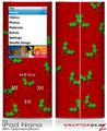 iPod Nano 4G Skin Christmas Holly Leaves on Red