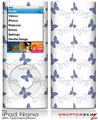 iPod Nano 4G Skin Pastel Butterflies Blue on White