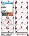iPod Nano 4G Skin Pastel Butterflies Red on White