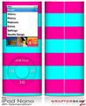 iPod Nano 4G Skin Kearas Psycho Stripes Neon Teal and Hot Pink