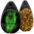 Skin Decal Wrap 2 Pack compatible with Suorin Drop Flaming Fire Skull Green VAPE NOT INCLUDED
