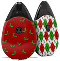 Skin Decal Wrap 2 Pack compatible with Suorin Drop Christmas Holly Leaves on Red VAPE NOT INCLUDED