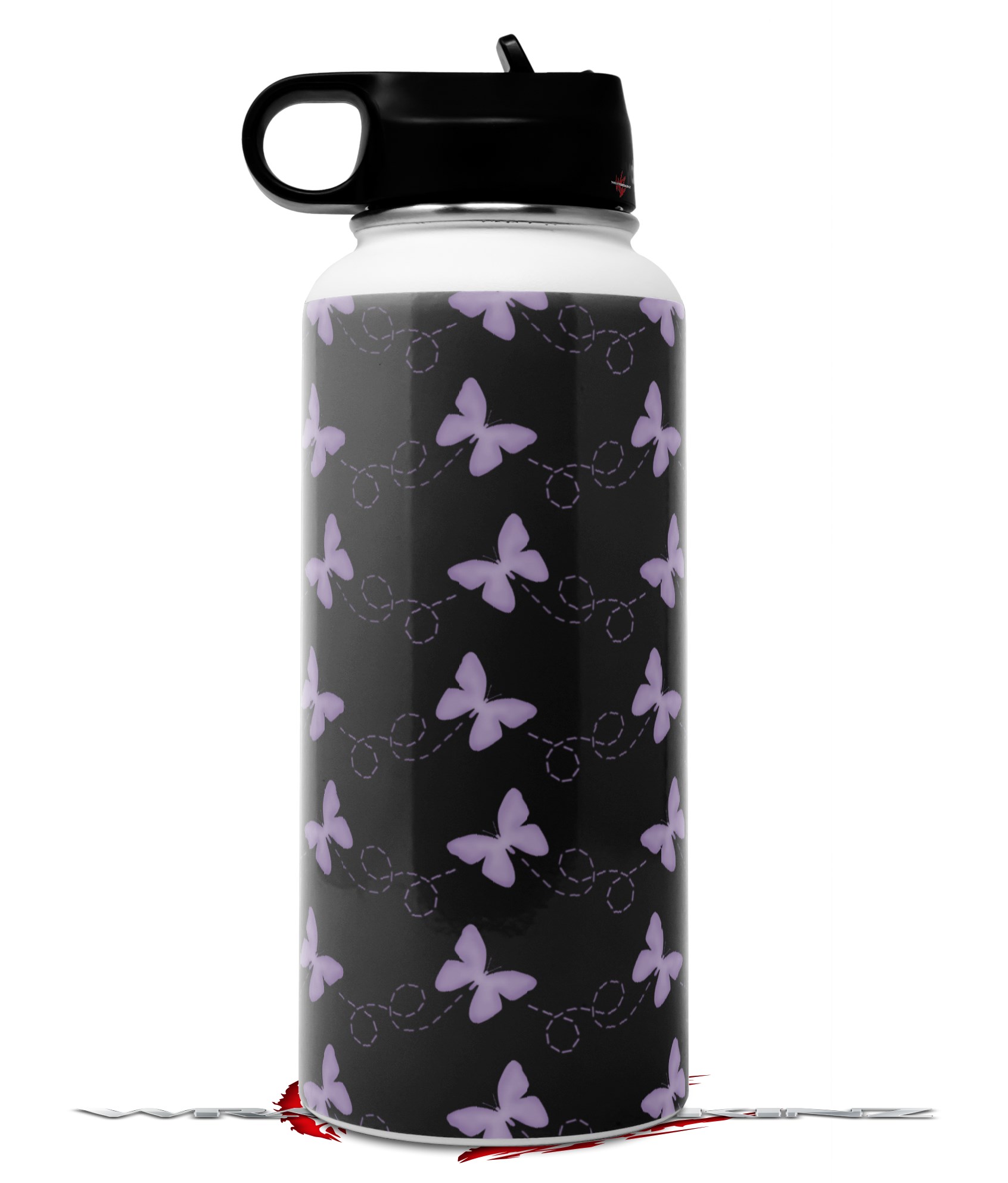 Hydro Flask 32oz Bottle Pastel Butterflies Purple on Black