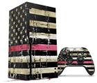 WraptorSkinz Skin Wrap compatible with the 2020 XBOX Series X Console and Controller Painted Faded and Cracked Pink Line USA American Flag (XBOX NOT INCLUDED)