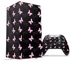 WraptorSkinz Skin Wrap compatible with the 2020 XBOX Series X Console and Controller Pastel Butterflies Pink on Black (XBOX NOT INCLUDED)
