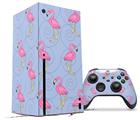 WraptorSkinz Skin Wrap compatible with the 2020 XBOX Series X Console and Controller Flamingos on Blue (XBOX NOT INCLUDED)