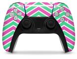 WraptorSkinz Skin Wrap compatible with the Sony PS5 DualSense Controller Zig Zag Teal Green and Pink (CONTROLLER NOT INCLUDED)