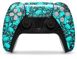 WraptorSkinz Skin Wrap compatible with the Sony PS5 DualSense Controller Scattered Skulls Neon Teal (CONTROLLER NOT INCLUDED)