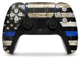 WraptorSkinz Skin Wrap compatible with the Sony PS5 DualSense Controller Painted Faded Cracked Blue Line Stripe USA American Flag (CONTROLLER NOT INCLUDED)