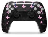 WraptorSkinz Skin Wrap compatible with the Sony PS5 DualSense Controller Pastel Butterflies Pink on Black (CONTROLLER NOT INCLUDED)