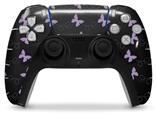 WraptorSkinz Skin Wrap compatible with the Sony PS5 DualSense Controller Pastel Butterflies Purple on Black (CONTROLLER NOT INCLUDED)