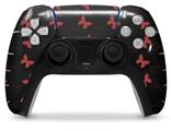 WraptorSkinz Skin Wrap compatible with the Sony PS5 DualSense Controller Pastel Butterflies Red on Black (CONTROLLER NOT INCLUDED)