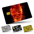 Vinyl Skin Decal Sticker Wrap 4 Pack Flaming Fire Skull Orange fits Credit - Debit Card with Small Chip