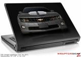 Large Laptop Skin 2010 Chevy Camaro Cyber Gray - White Stripes on Black