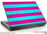 Large Laptop Skin Kearas Psycho Stripes Neon Teal and Hot Pink