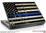 Medium Laptop Skin Painted Faded Cracked Blue Line Stripe USA American Flag