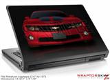 Medium Laptop Skin 2010 Chevy Camaro Jeweled Red - Black Stripes on Black