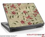 Small Laptop Skin Flowers and Berries Red