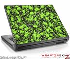 Small Laptop Skin Scattered Skulls Neon Green