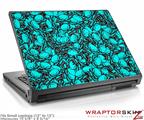 Small Laptop Skin Scattered Skulls Neon Teal