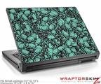 Small Laptop Skin Scattered Skulls Seafoam Green