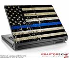 Small Laptop Skin Painted Faded Cracked Blue Line Stripe USA American Flag