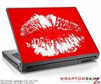 Small Laptop Skin Big Kiss Lips White on Red