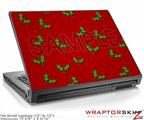 Small Laptop Skin Christmas Holly Leaves on Red