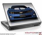 Small Laptop Skin 2010 Chevy Camaro Aqua - White Stripes