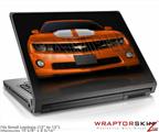 Small Laptop Skin 2010 Chevy Camaro Orange - White Stripes on Black