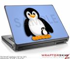 Small Laptop Skin Penguins on Blue