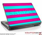 Small Laptop Skin Kearas Psycho Stripes Neon Teal and Hot Pink