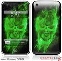 iPhone 3GS Decal Style Skin - Flaming Fire Skull Green