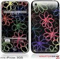 iPhone 3GS Decal Style Skin - Kearas Flowers on Black