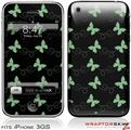 iPhone 3GS Decal Style Skin - Pastel Butterflies Green on Black